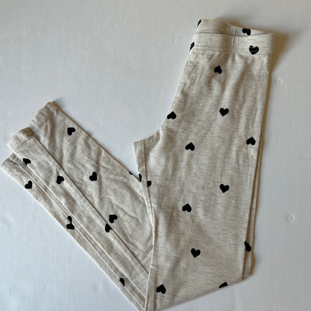 Old Navy Cream Color with Black Heart Print Kids Leggings, Large 10/12